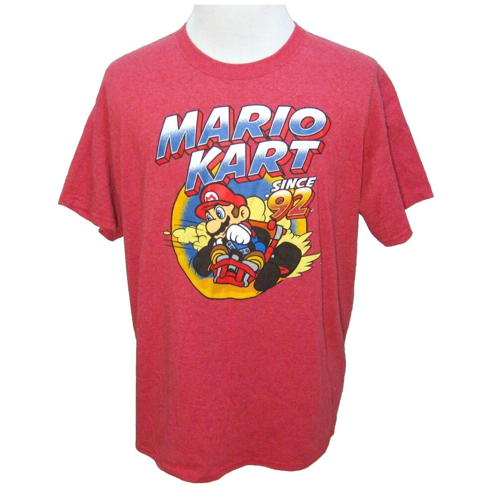 MARIO CART Men's (Size XL) Red Short Sleeve Graphic T-Shirt Retro Video Game Top